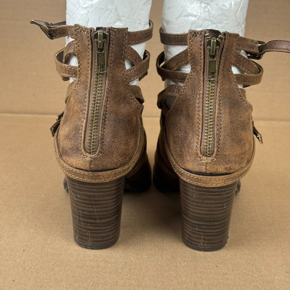 JustFab Women’s Brown Strappy Ankle Booties US 10 Block Heel Zip Back Pre-Owned - Picture 4 of 8